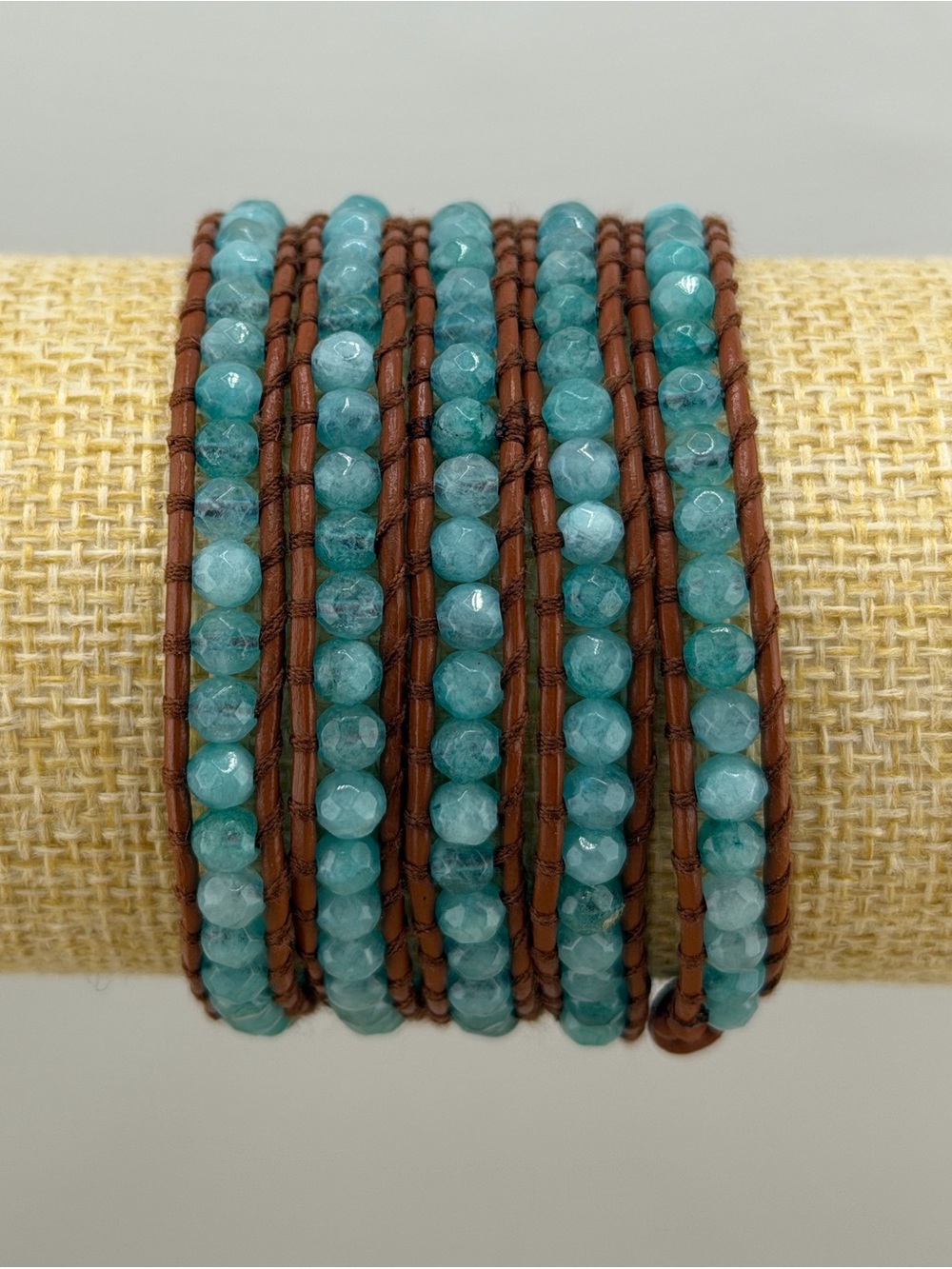 NWT  Boho Wrap Bracelet Beaded Leather Multi Strand brown and turquoise